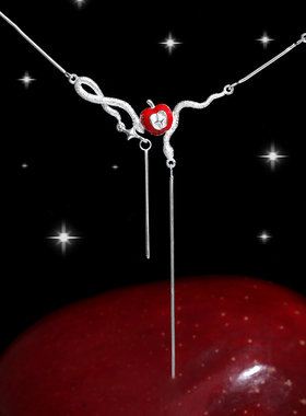 红苹果与小蛇项链原创纯银S925小众可爱甜酷爆闪钉砂锁骨链