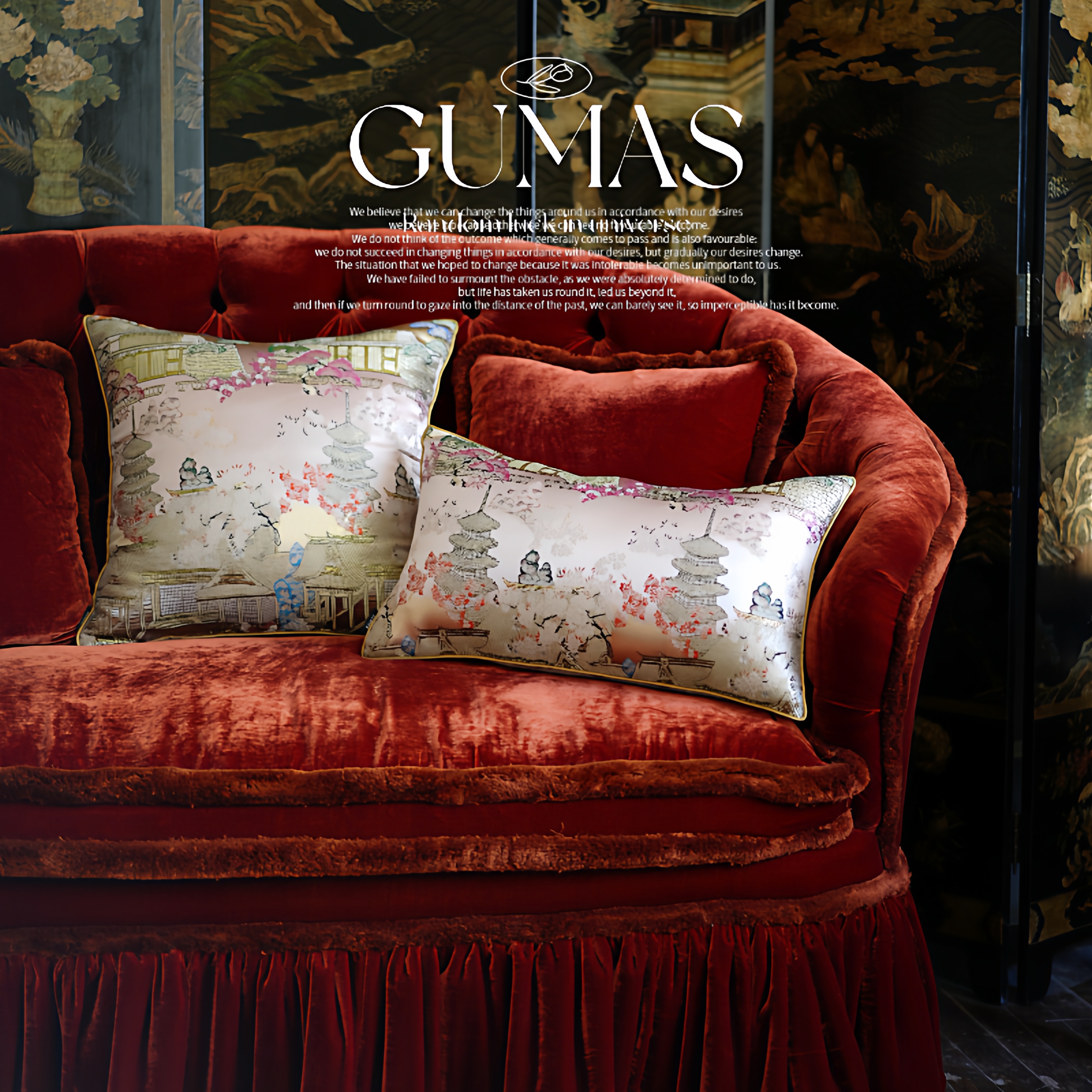 GUMAS高级定制欧式复古红色真丝绒布艺沙发椅客厅卧室双人沙发