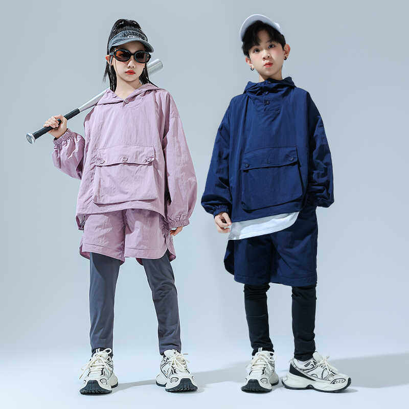儿童潮服套装少儿运动跑酷服装男女童户外登山服两件套街舞演出服