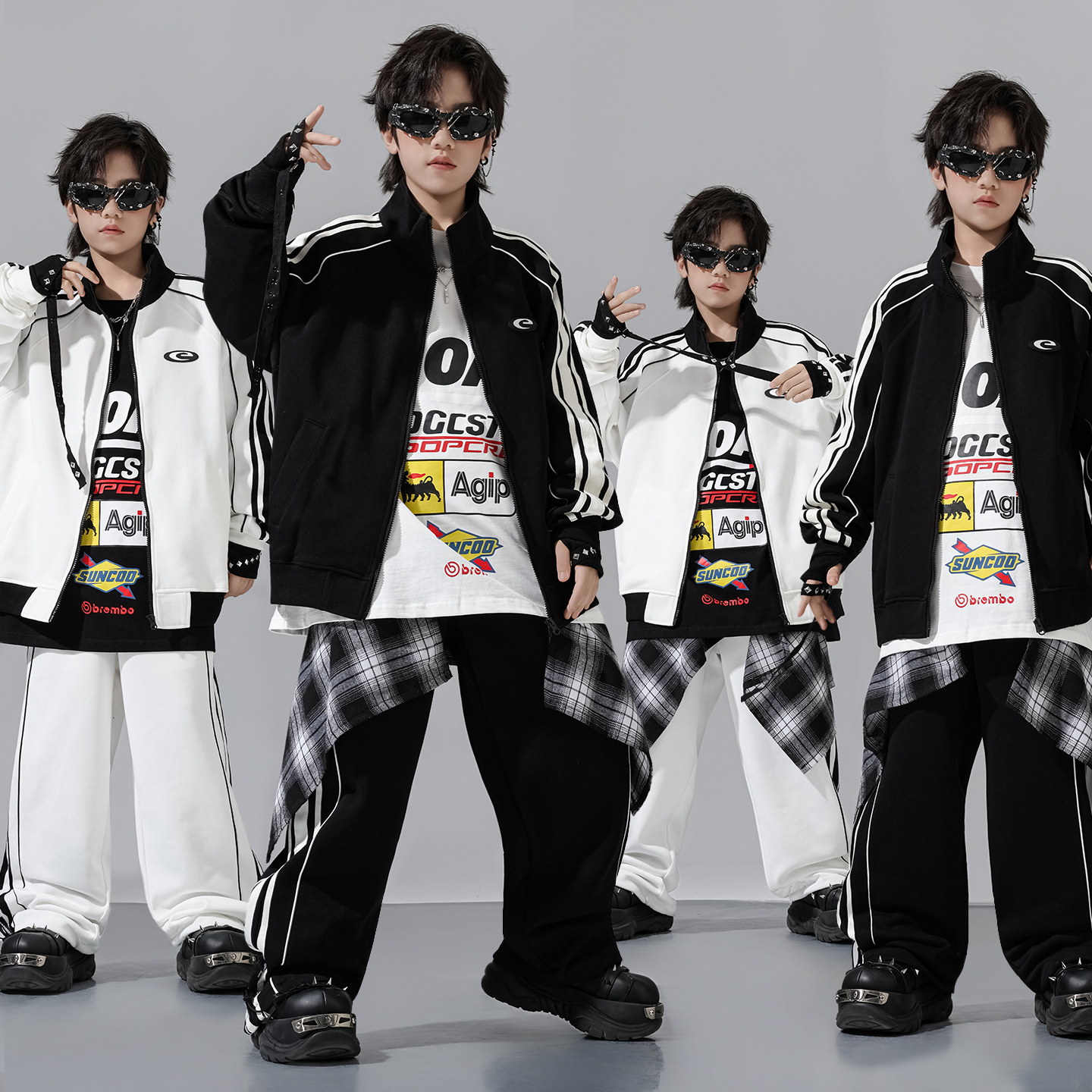 儿童黑色街舞演出服少儿hiphop运动服装男童嘻哈套装女童爵士舞潮