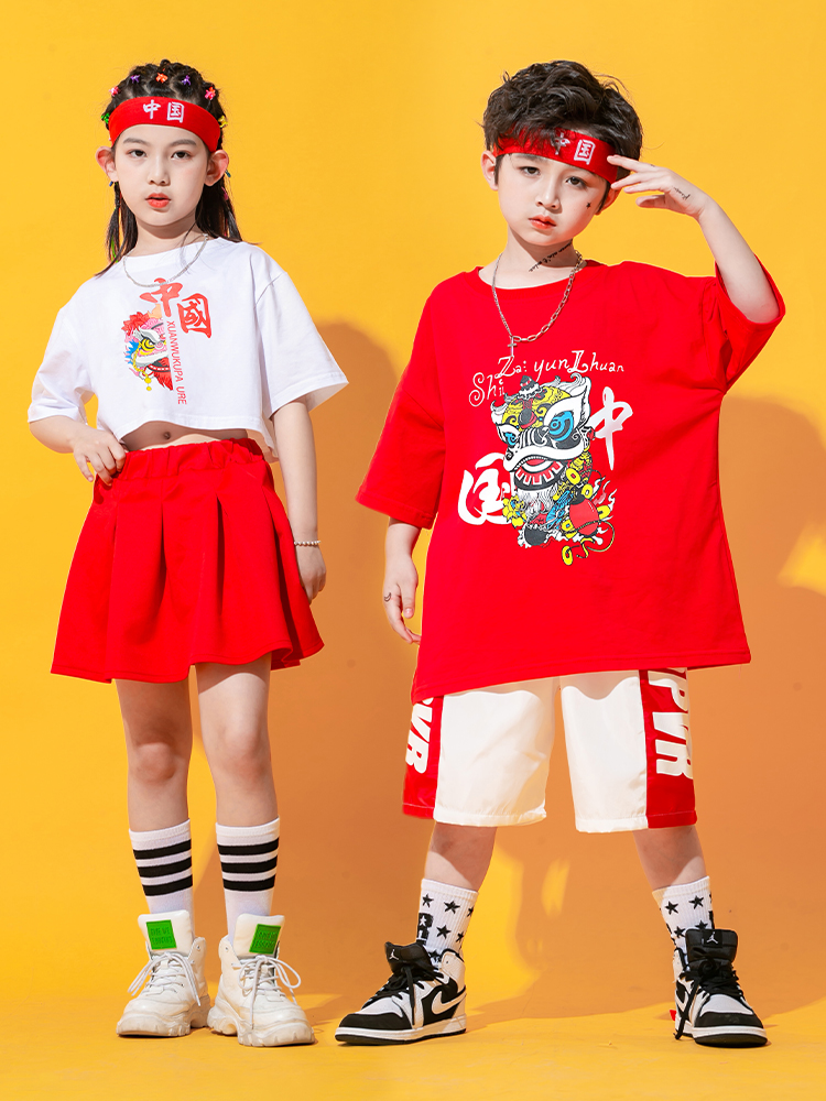 六一儿童啦啦队演出服幼儿园我爱中国红短袖小学生舞蹈表演服装