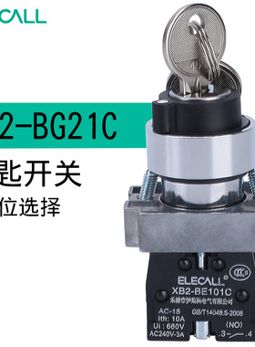 伊莱科紧急按钮开关自复位银触点钥匙开关按钮盒黑色XB2-BG21C