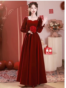 长袖 胖mm红色结婚高端订婚宴会高级感冬季 敬酒服新娘2025新款 大码
