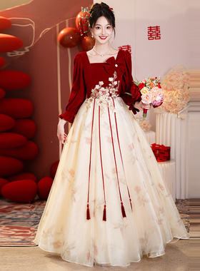 大码敬酒服新娘2025新款长袖法式订婚结婚宴会高端气质冬季礼服女