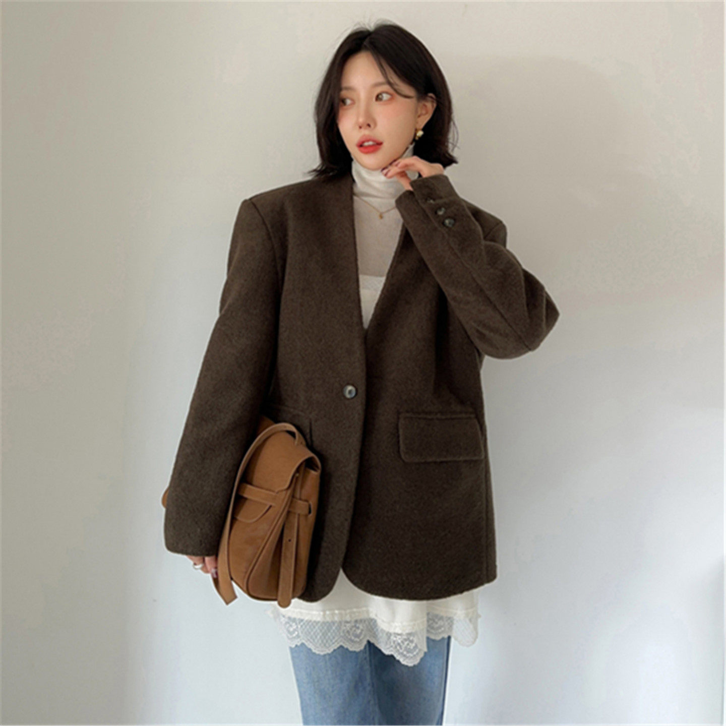 老钱风毛呢西装外套女宽松廓形大衣通勤简约气质,女装/女士精品,毛呢外套,淘宝优惠券,粉丝福利购,淘宝优惠卷