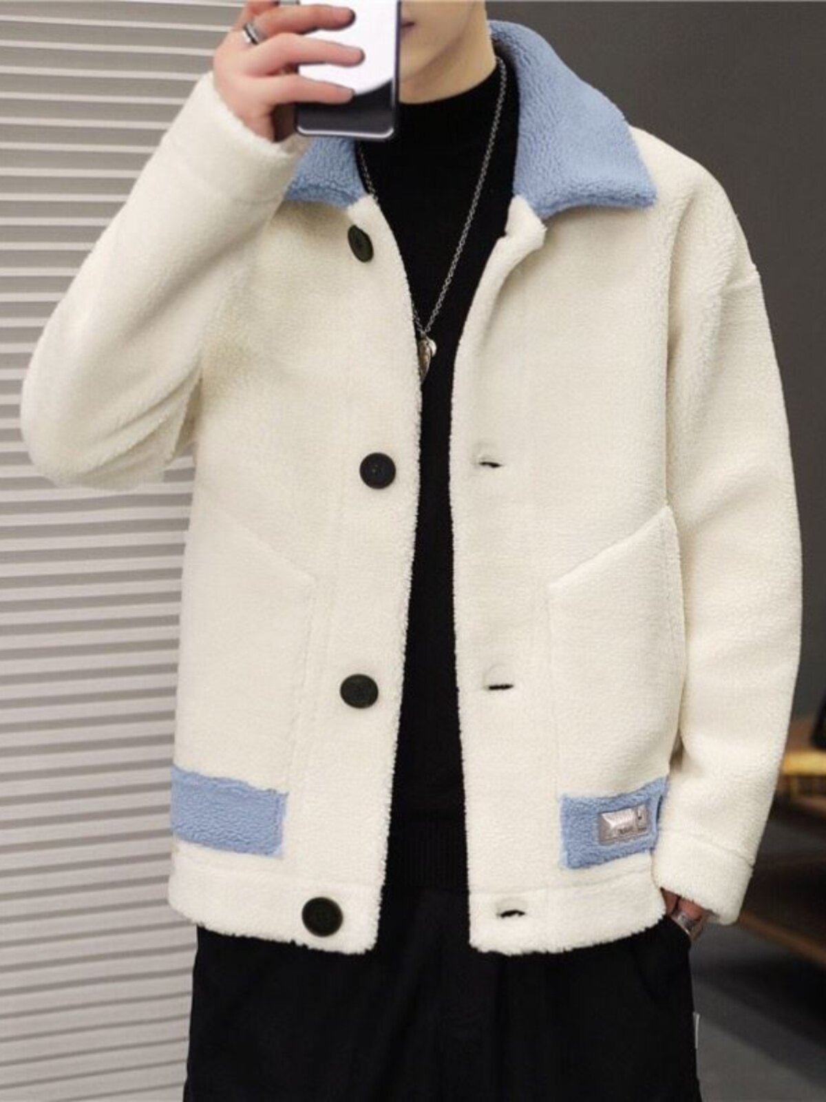 코튼 코트 남성 겨울 양고기 울 코트 청소년 유행 옷깃 잘 생긴 두꺼운 따뜻한 폴라 플리스 코튼 코트 재킷