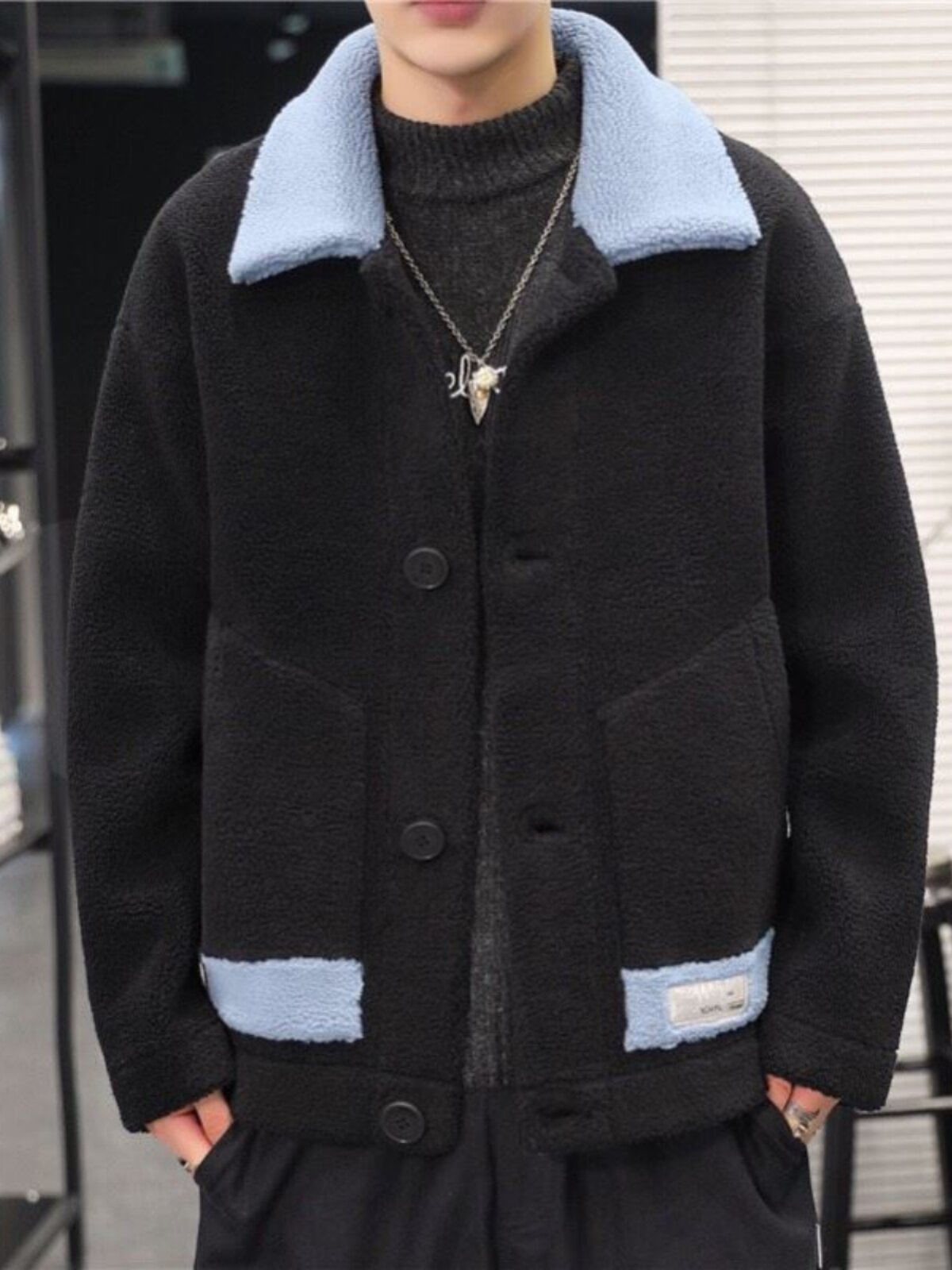 코튼 코트 남성 겨울 양고기 울 코트 청소년 유행 옷깃 잘 생긴 두꺼운 따뜻한 폴라 플리스 코튼 코트 재킷