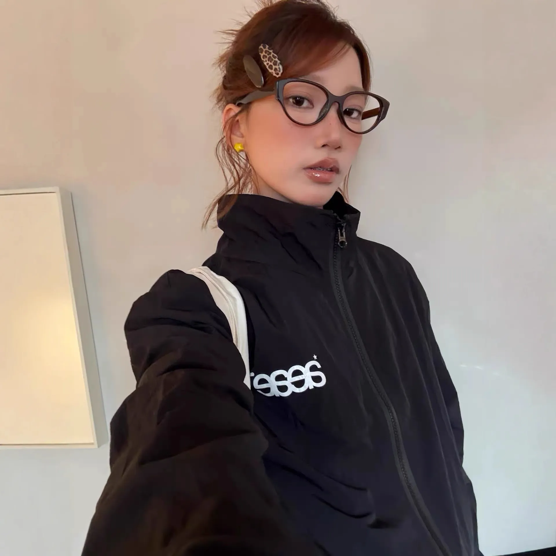 字母印花外套ae*秋冬新款韩国潮牌休闲薄款夹克情侣外套上衣男女