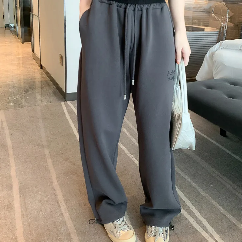 韩国小众冬款宽松休闲加绒卫裤