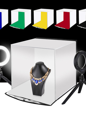 PULUZ胖牛 30厘米LED柔光箱 便携式简易折叠摄影棚 带6色背景布