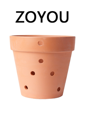 红陶土多侧孔透气花盆绿植多肉防烂根石斛专用盆陶土盆带接水盘