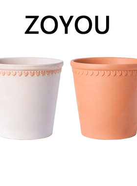 浮雕爱心花盆透气陶盆复古做旧ins风花园文艺简约红陶盆陶土陶瓷