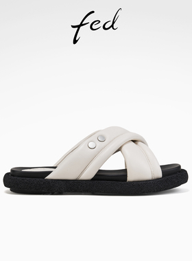 fed白色凉拖夏季新款女鞋舒适外出拖鞋厚底沙滩鞋女S0327-YAC693