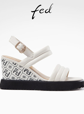 fed坡跟凉鞋女夏季新款女鞋软底舒适增高厚底松糕鞋女R0424-YA066