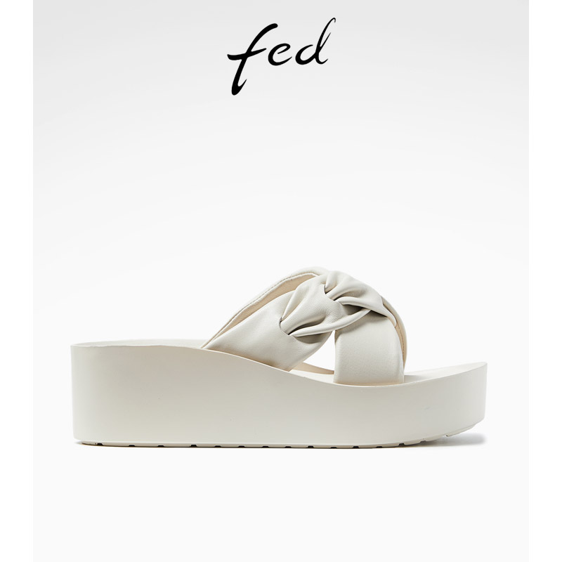 fed松糕底凉鞋夏季新款女鞋一字拖厚底坡跟凉拖鞋女R0512-YAC589