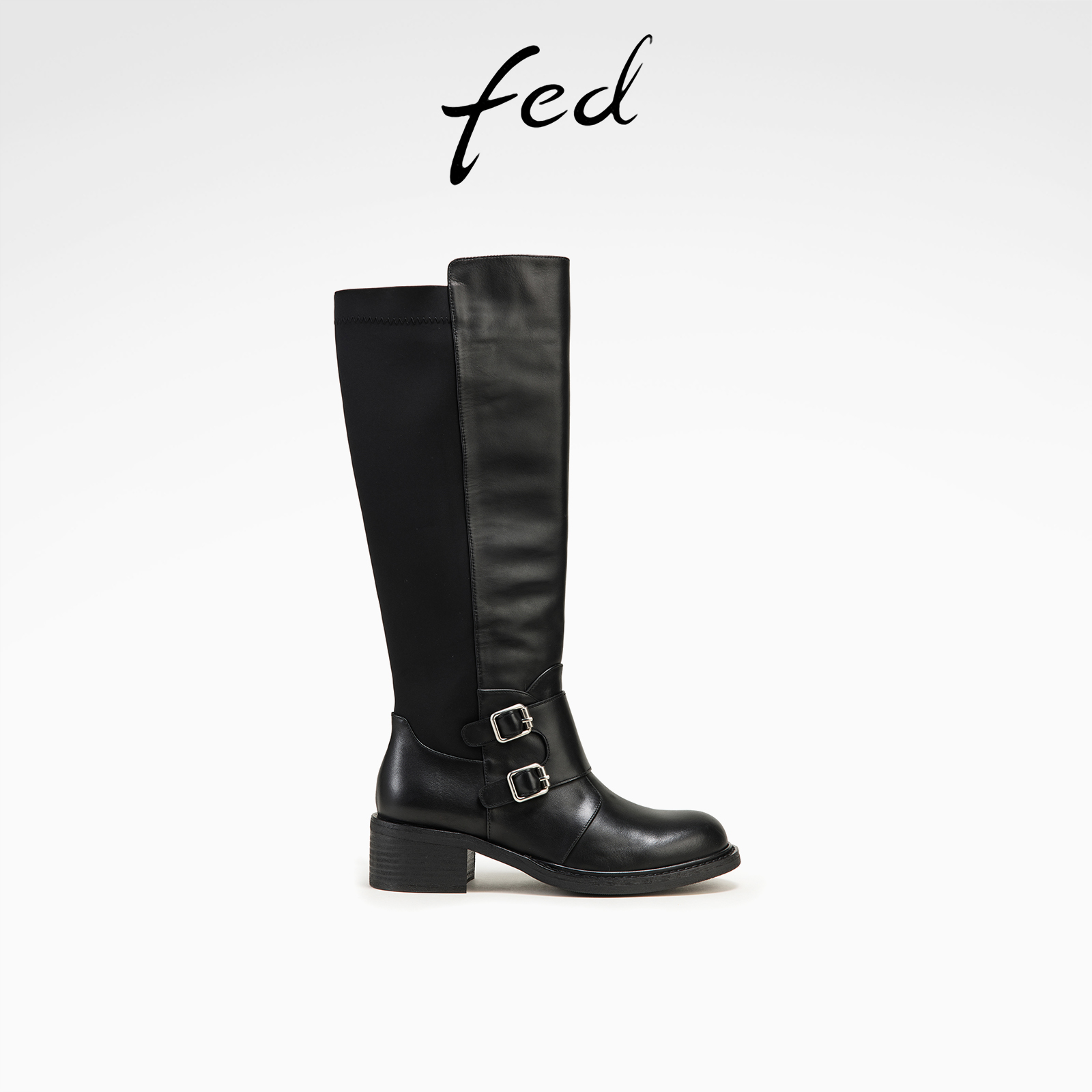 fed头层牛皮秋冬女鞋真皮复古包腿显瘦靴子女高筒西部靴骑士靴女