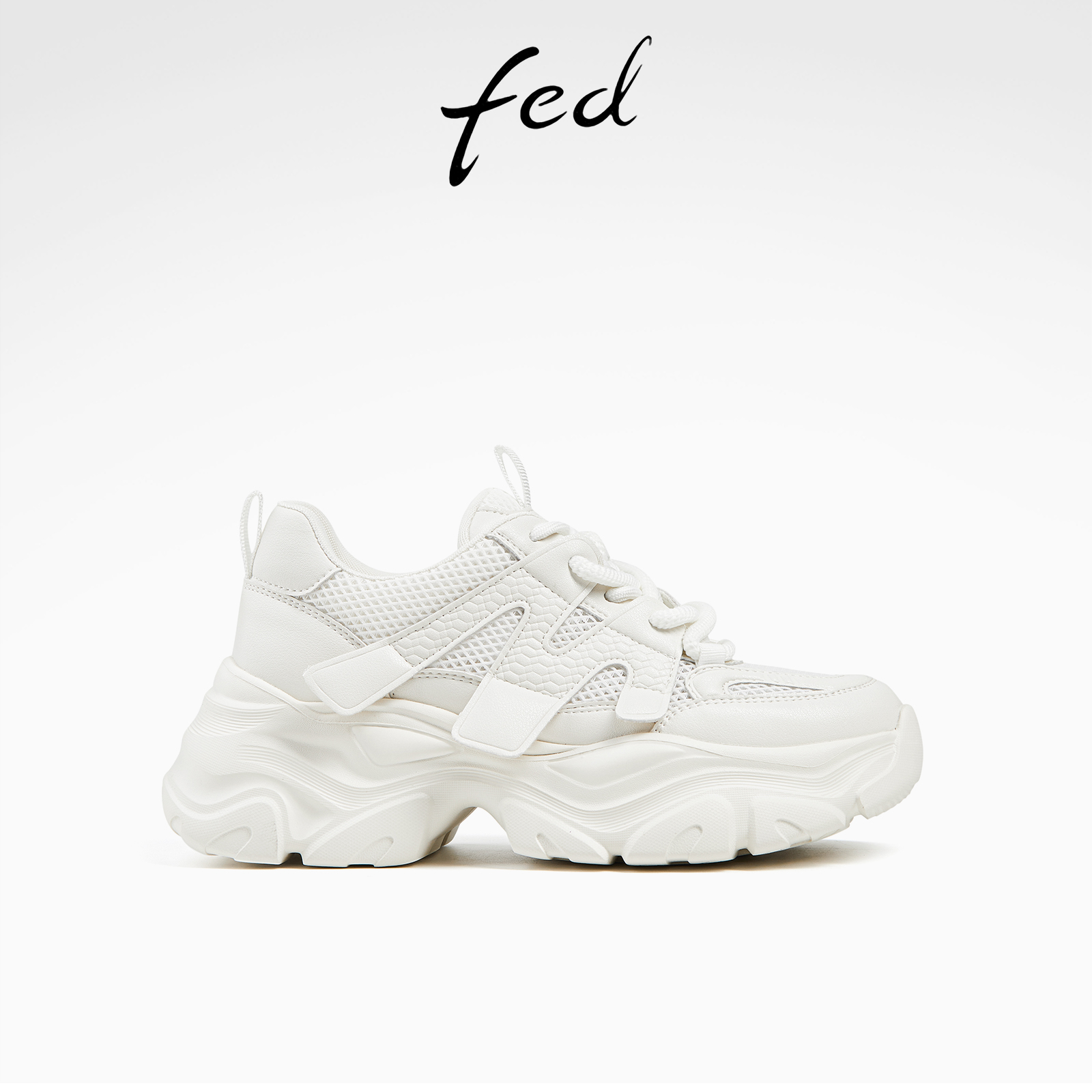 fed择日出发女鞋秋季松糕厚底运动休闲鞋女潮真皮垫网面老爹鞋女