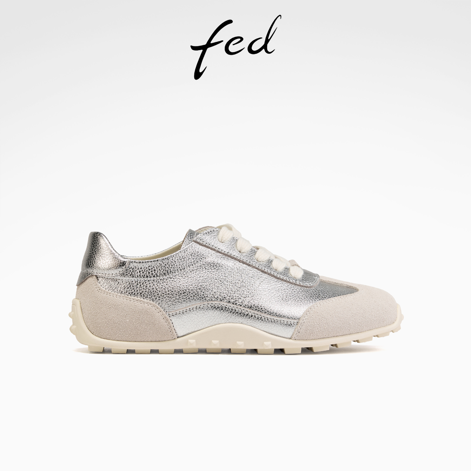 fed头层牛皮真皮女鞋2025秋季平底内增高复古运动休闲鞋德训鞋女