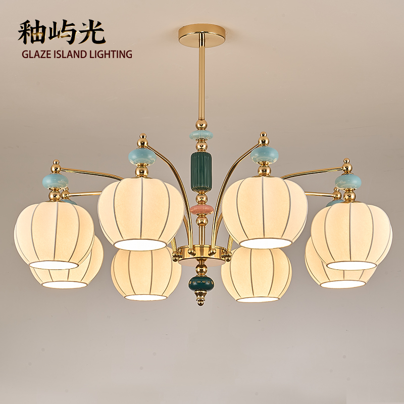 新款原创中古法式风吊灯陶瓷蚕丝