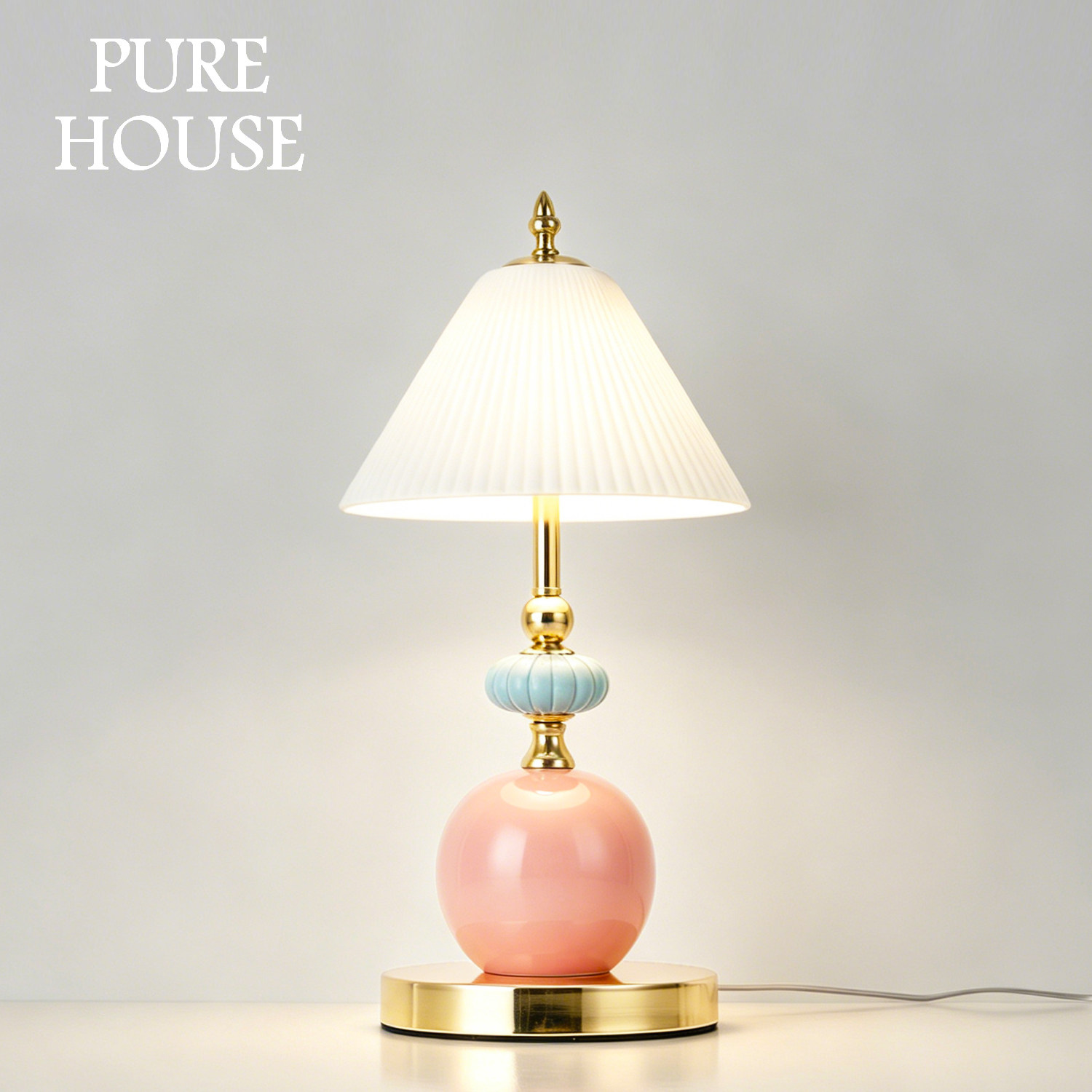 PURE HOUSE 意大利设计师轻奢少女风奶油糖果玻璃灯罩陶瓷台灯