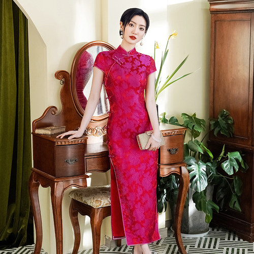 收腰旗袍礼服婆婆敬酒服夏短袖