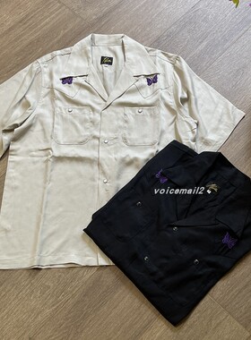 NeedlesTrack蝴蝶刺绣古巴领衬衫男女薄款日系复古休闲宽松短袖潮