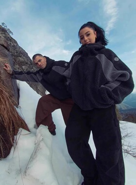 mertra zipper fleece jkt撞色连帽摇粒绒外套美式潮牌加厚棉服