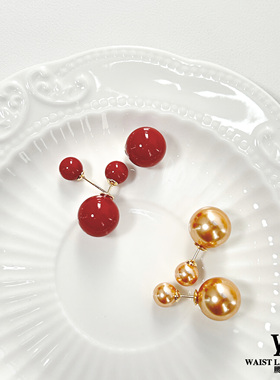 mw06512g03气质复古耳饰简约轻奢百搭耳钉喜气时尚红色