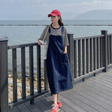 简约宽松牛仔背带裙女2024夏季新款韩系chic炸街减龄连衣裙两件套，女装连衣裙，铱本正襟