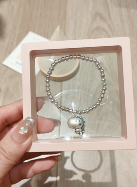 925纯银亲子圆珠恐龙手链中大童佛珠卡通手圈小男孩满月生日礼物