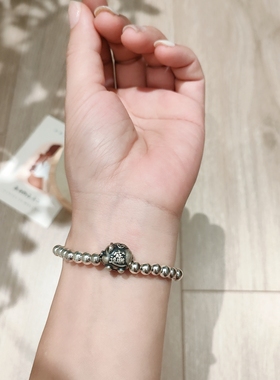 纯银银小猪平安快乐银珠百搭女孩手链生日礼物手串珠新款手饰