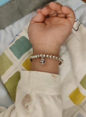 包邮香港正生纯银S925纯银光珠招财铃铛亲子款手串DIY银宝宝手链