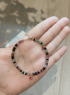 原创手作《彩虹城邦》7A天然碧玺无烧蓝宝石彩色串珠手链女礼物