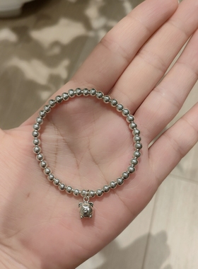可爱小猪纯银手链女 招财纳福复古生肖猪圆珠手串 闺蜜银手链礼物