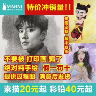 定制画素描画像人物彩铅画真人照片转手绘代画肖像画人物画头像画