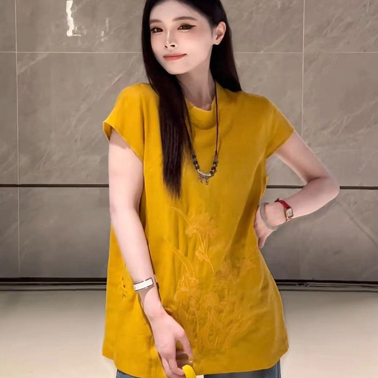国风刺绣衬衫女亚麻上衣2025夏季新款新中式盘扣马甲洋气背心衬衣