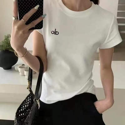 韩系简约圆领字母刺绣短袖T恤女