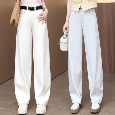 白色弯刀牛仔裤女夏季2025年新款高腰宽松垂感梨型身材香蕉阔腿裤