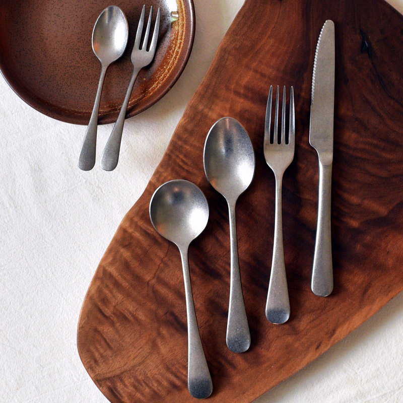 欧式复古不锈钢西餐刀叉下午茶咖啡甜品勺雾面拉丝哑光银色餐具,餐饮具,西餐餐具套装,淘宝优惠券,粉丝福利购,淘宝优惠卷