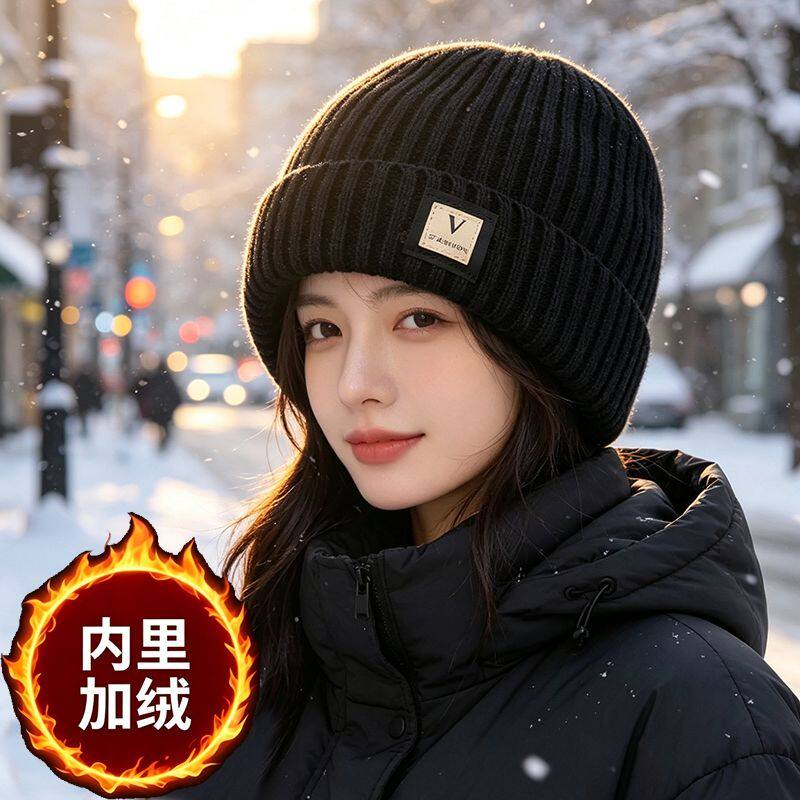 冬季加绒加厚帽子男女骑行护耳防风保暖毛线帽防寒中老年针织帽