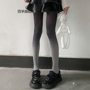 黑白薄款连裤袜女渐变丝袜防勾丝日系天鹅绒纯色打底裤黑丝春秋