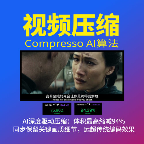 Compresso视频AI压缩软件高清无损avi mov mp4格式转换裁剪合并