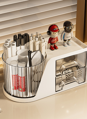 桌面收纳盒多功能旋转笔筒学生书桌抽屉式文具盒办公室工位置物架