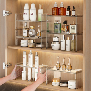 镜柜收纳盒面膜口红桌面置物架卫生间洗手间柜内多层叠加整理架