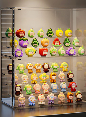 萌粒收纳盒阶梯式手办盲盒展示架收纳防尘家用透明桌面陈列展示盒