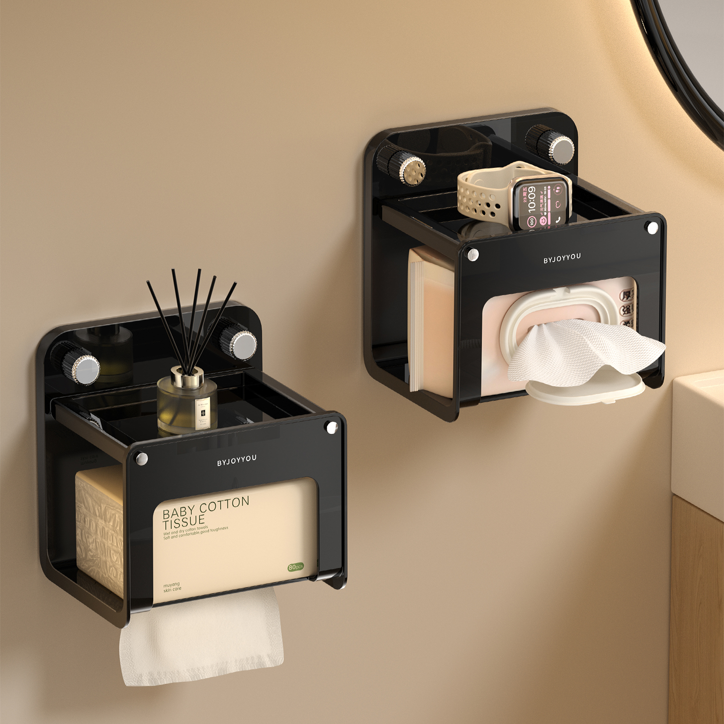 吸盘纸巾盒化妆室壁挂卷筒卫生纸架免打孔湿卫生纸卫生纸盒洗脸巾