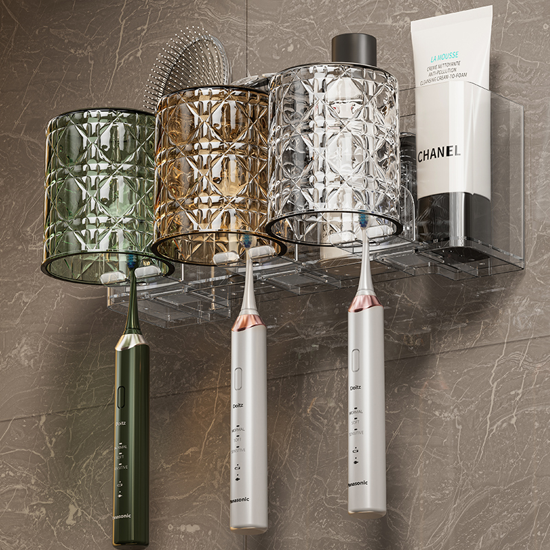 吸盘牙刷置物架免打孔漱口杯刷牙杯壁挂式卫生间家用牙膏牙刷架子