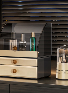 kaman化妆品收纳盒中古风桌面高颜值防尘整理口红盒护肤品置物架