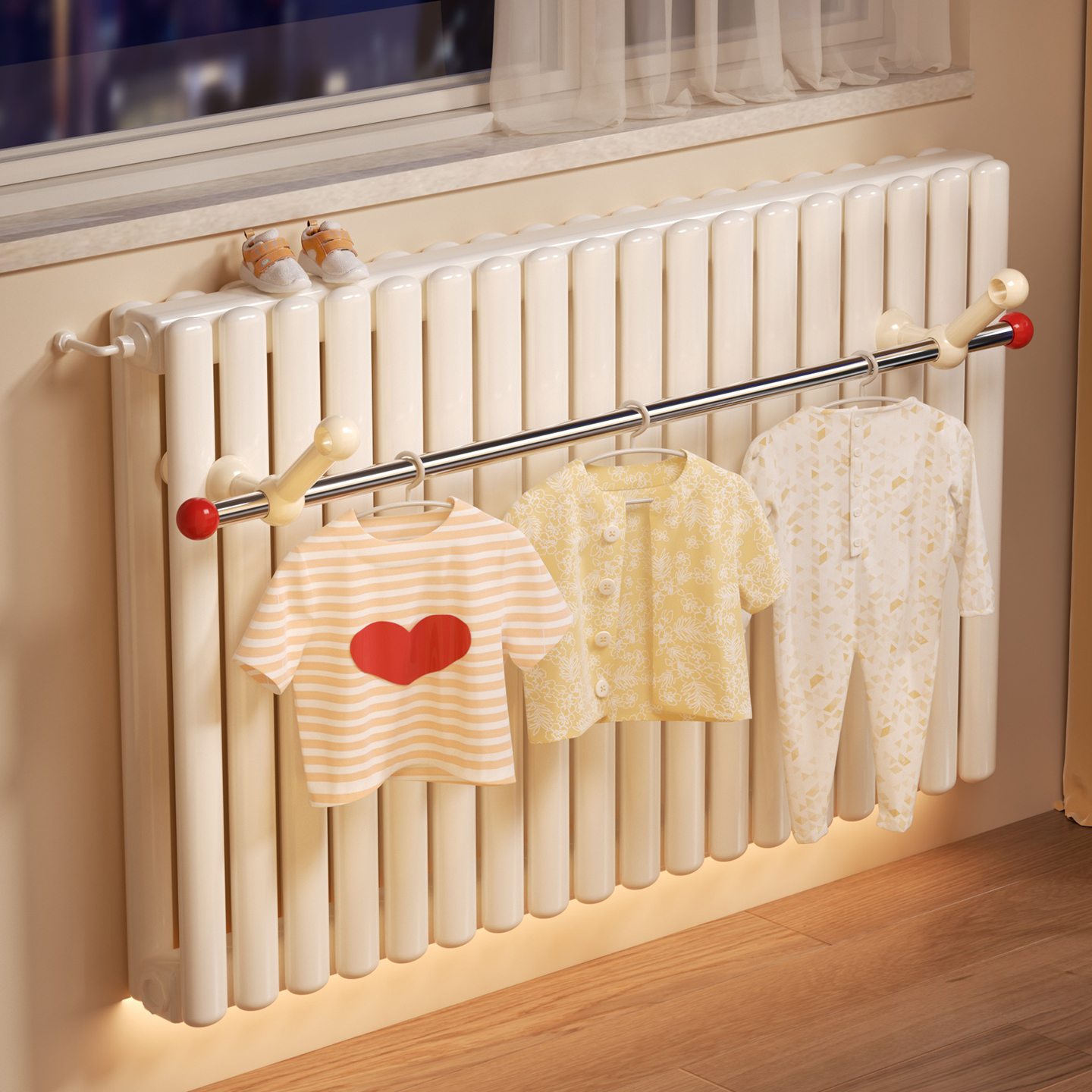 暖气片晾晒架暖气管上方置物架