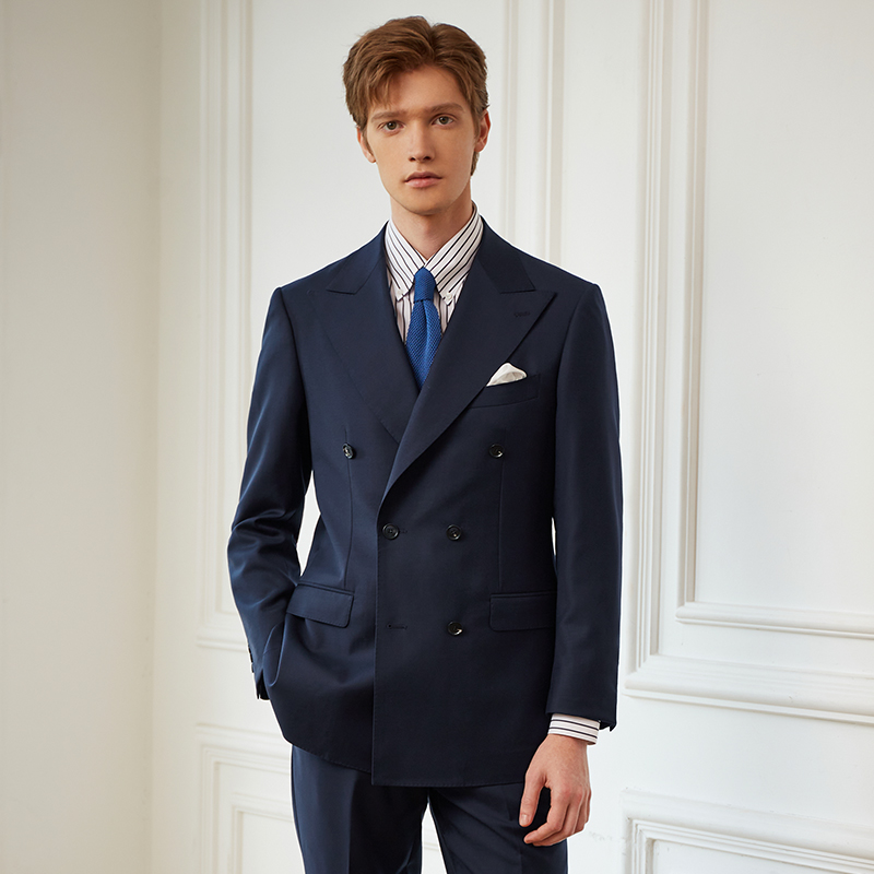 澳嘉纯羊毛正装男套装商务高定双排扣西装新郎结婚西服四季新款